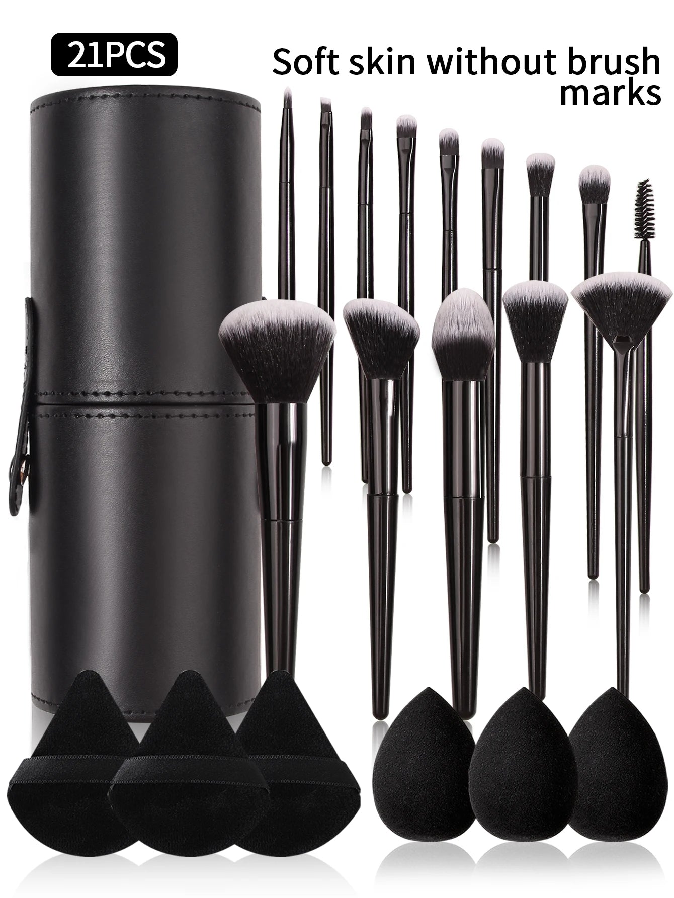 3~21pcs Fashion Makeup Brsuh Set Soft Hair Cosmetic Brushes With Makeup Brush Holder Beauty Egg And Powder Puff