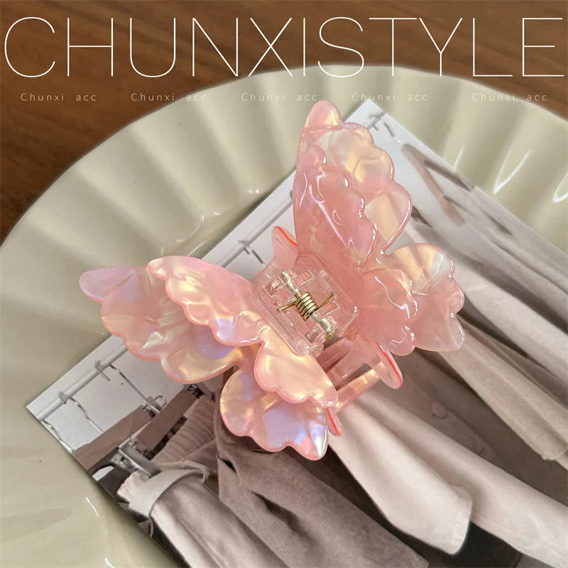 Fairy Butterfly Hair Claw French Retro Acetate Crab Hair Clip Summer Sweet Princess Shark Clip Coiled Hairpin Hair Accessories dylinoshop