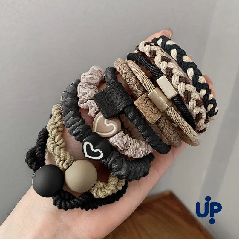 10PCS Headband Leather Band Female High Ponytail Holster Hair Accessories Simple High Elasticity Durable Rubber Band Hair Circle dylinoshop