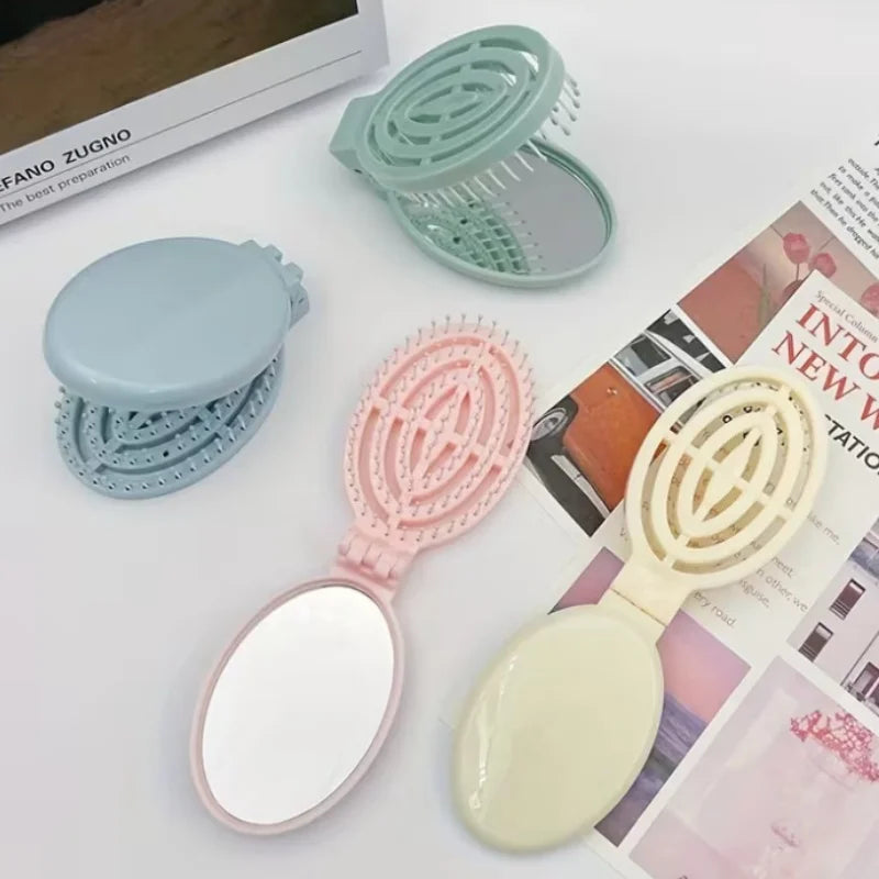 2-in-1 Foldable Comb Mirror Mini Portable Scalp Massage Comb Perfect for Travel Outgoing Use Easy to Carry Ideal Gifts dylinoshop