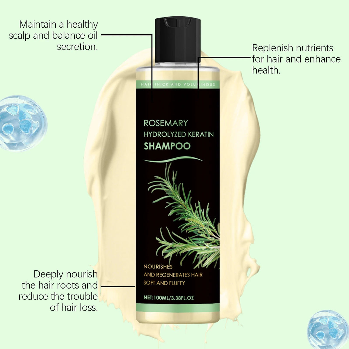 Rosemary Natural Shampoo Hair Thickness Loss Deep Nourishing Scalp Care Strengthen Repair Damaged Oil Control For Men Women dylinoshop