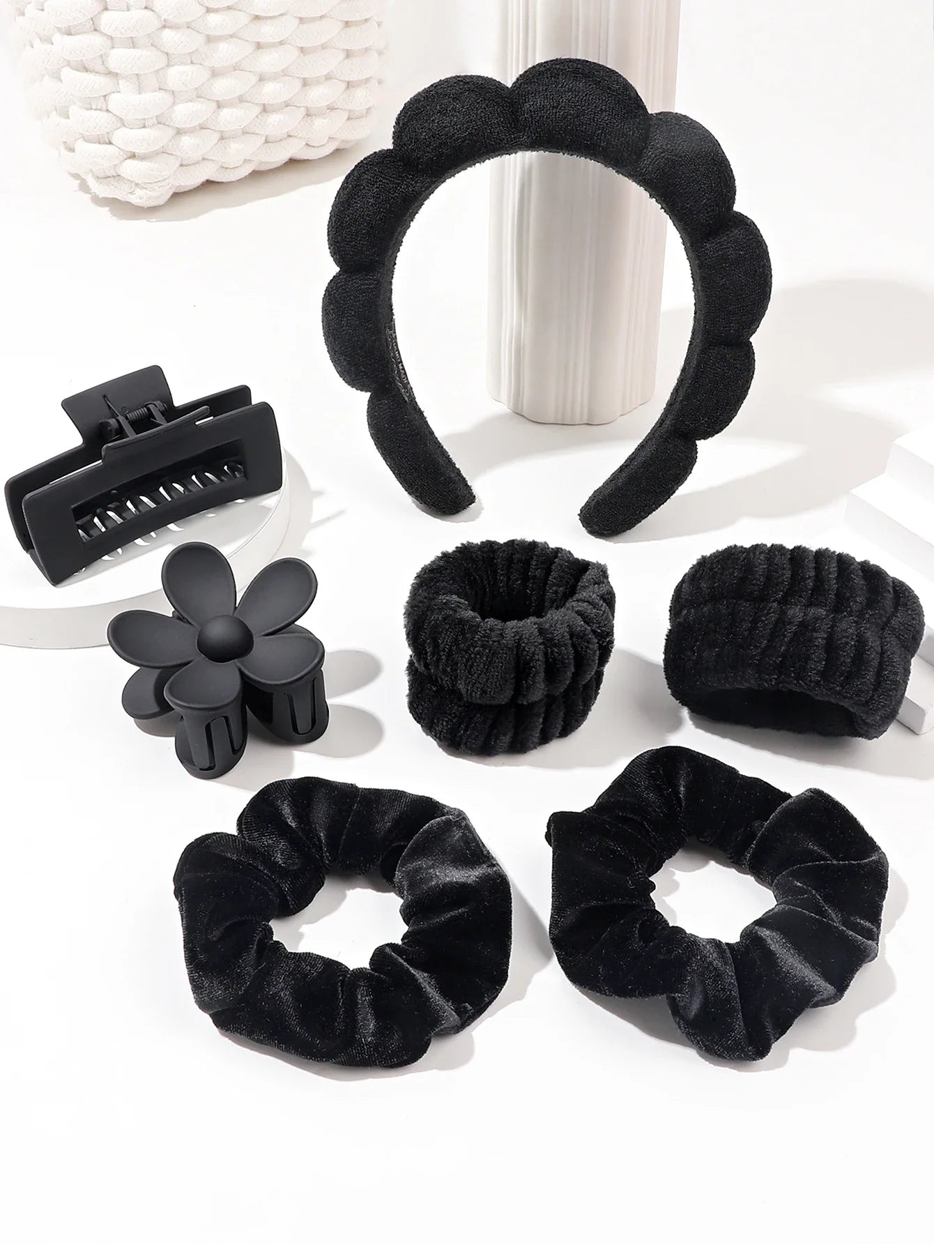 7Pcs Fashion Microfiber Washing Wristbands Scrunchies Puffy Headband Spa Bubble Headband for Washing Face Makeup Shower Skincare 