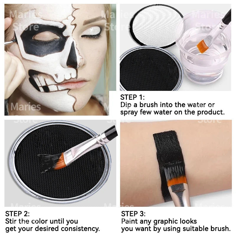 30g White Black Red Paint Water Based Makeup,Single Color for Adults for Skull,Witch,Goth,Cosplay,Halloween,Christmas,Party