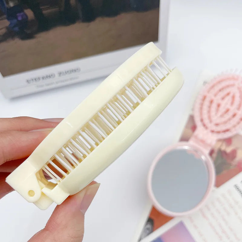 2-in-1 Foldable Comb Mirror Mini Portable Scalp Massage Comb Perfect for Travel Outgoing Use Easy to Carry Ideal Gifts dylinoshop