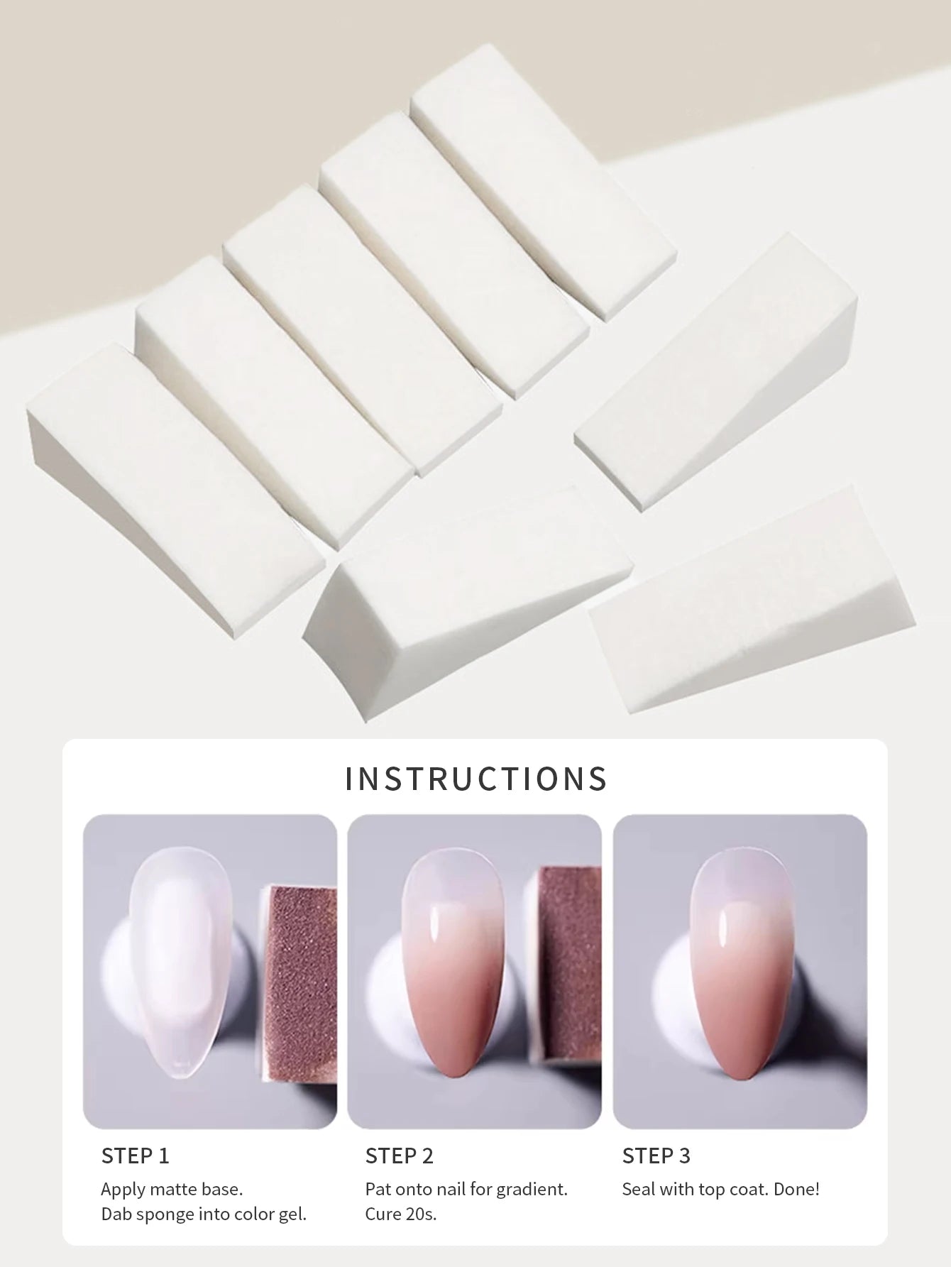 20/50Pcs High Density Nail Gradient Sponge Set White Triangle Press Gel Makeup Sponge Kit for Professional Nail Art DIY Blending