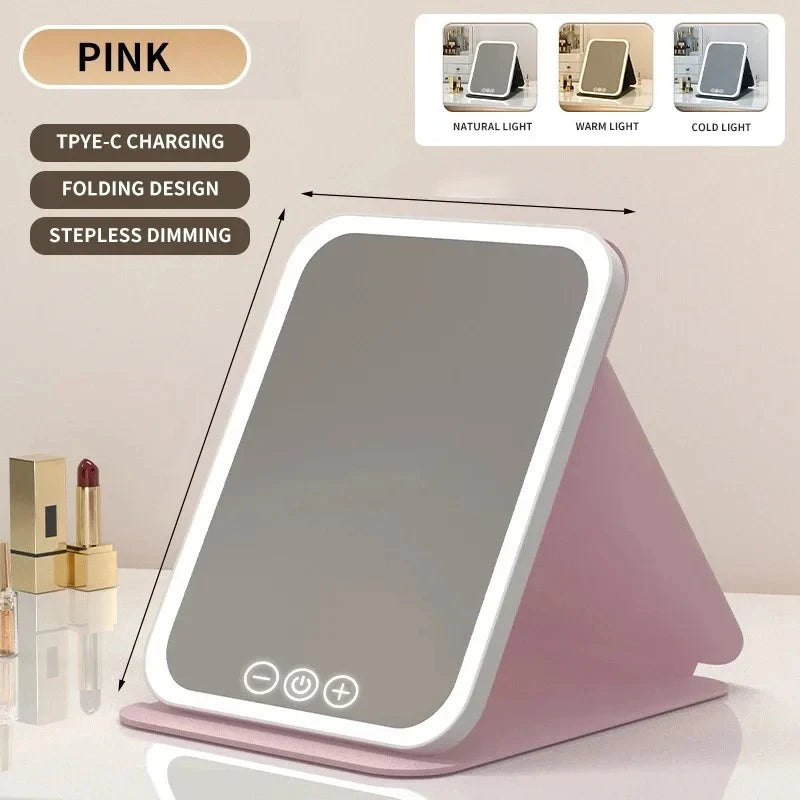 GGbingo USB Rechargeable Vanity Mirror with Touch 3 Color LED Lights Dimming Portable Folding Makeup Mirror for Home Travel