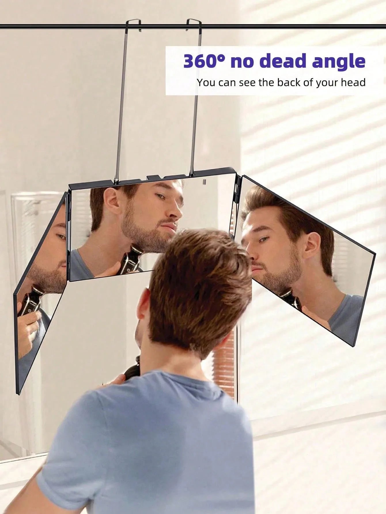 Three-sided mirror 360-degree three-fold hair styling mirror with lighting - a personal use beauty mirror suitable for hair styling