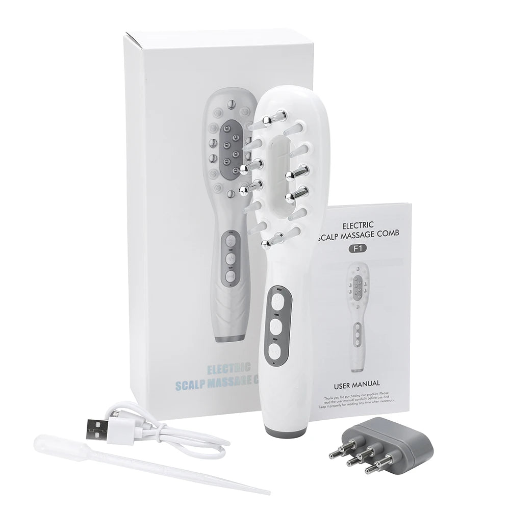 Electric Scalp Massage Comb with LED Light, Vibration & Oil Applicator