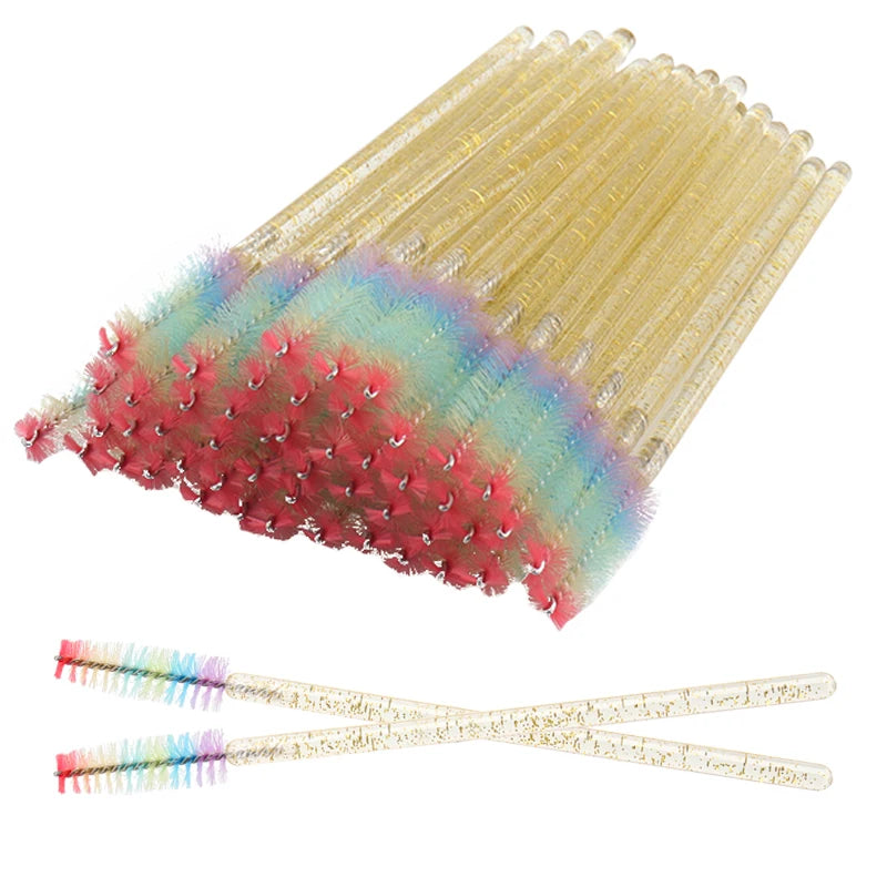 Disposable Eyelash & Eyebrow Spoolie Brushes – 50-Piece Crystal Comb Set dylinoshop
