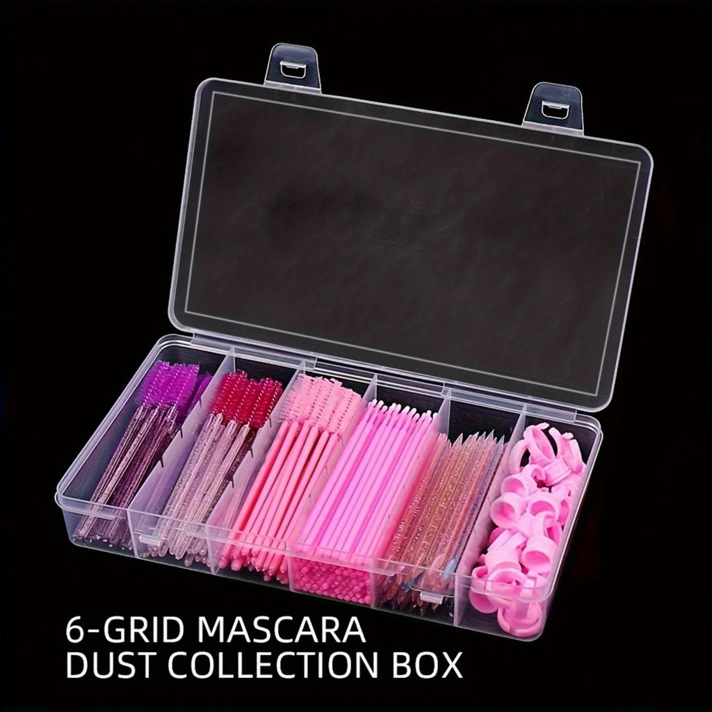 1pc Clear 6-Compartment Eyelash Extension Storage Box | Durable Plastic Makeup Organizer with Snap Lid for Glue, Tweezers & Tool