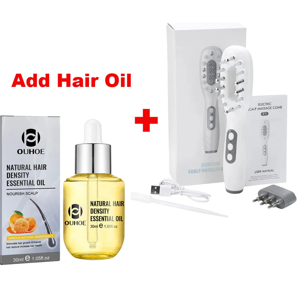 Electric Scalp Massage Comb with LED Light, Vibration & Oil Applicator