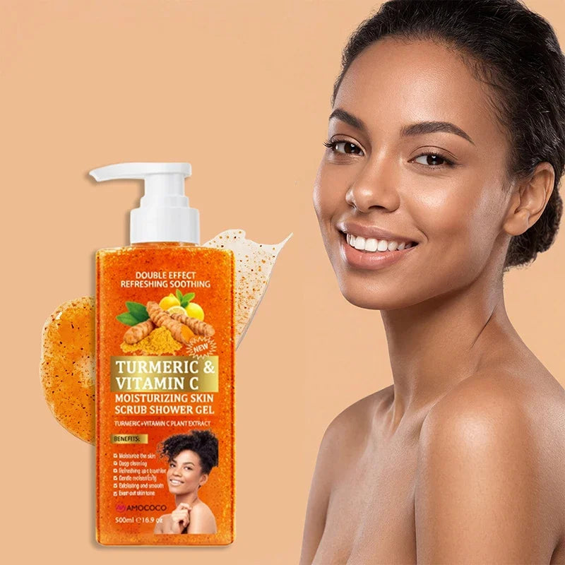 Turmeric Orange Vitamin C Body Wash Fresh Fragrance Shower Gel Moisturizing Brightening Exfoliating Deep Cleaning Smooth Skin