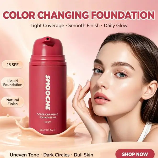 SMOOCHE Color Changing Foundation 30ml SPF15 Hydrating Waterproof Self Adjust Skin Tone Liquid Foundation Lightweight Makeup