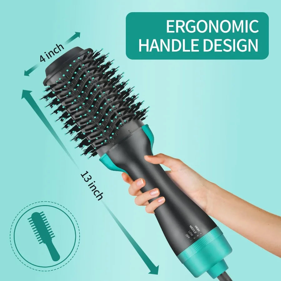 4-in-1 Hot Air Styling Brush with Rotating Ceramic Barrel - Dries, Curls, Straightens & Volumizes