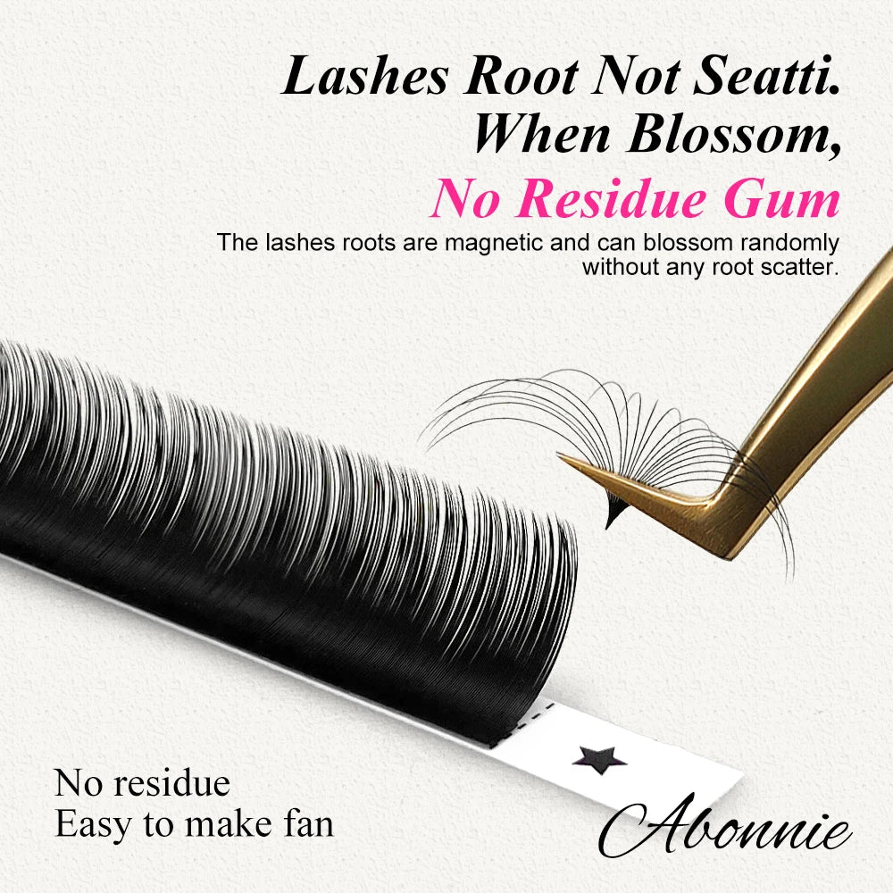 Abonnie 0.03-0.10mm Easy Fan Lashes Mega Volume Fans Eyelash 8-25mm Automatic Flowering Fast Blooming Eyelash Makeup Cilios