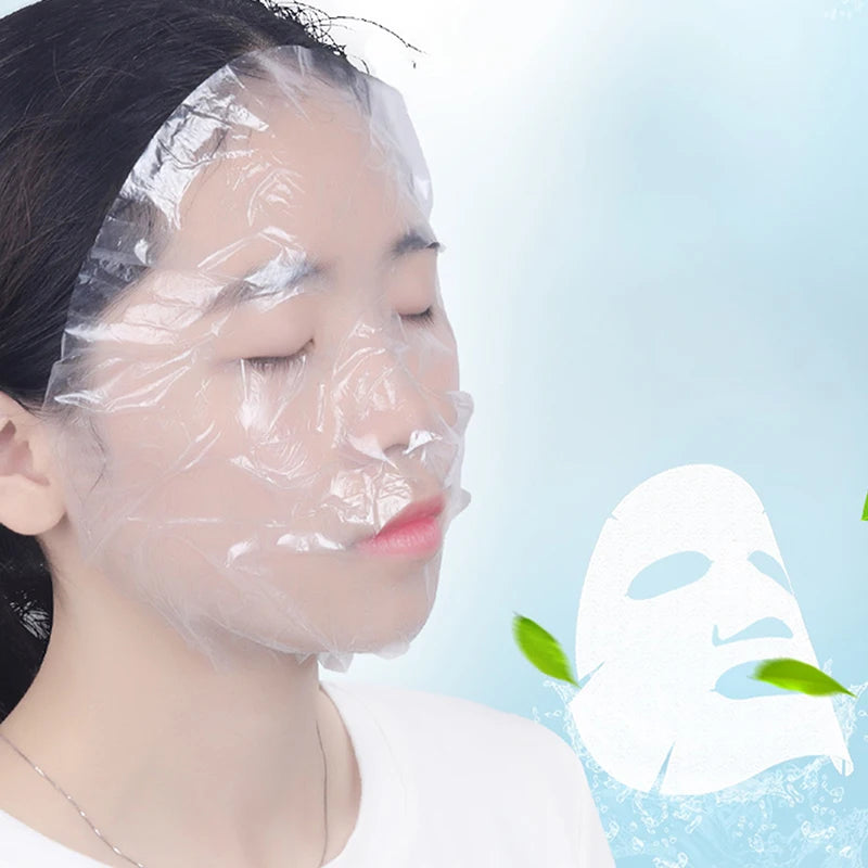 100pcs Masks Wrap Face Plastic Film Full Face Cleanser Mask Neck Stickers Paper Disposable Transparent Facial Beauty Makeup Tool