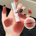 QIBEST 4 Colors Soft Mist Mousse Lip Glaze Velvet Matte Lipstick Holding Makeup Not Easy to Sticky Cosmetics Lipstick Lip Mud