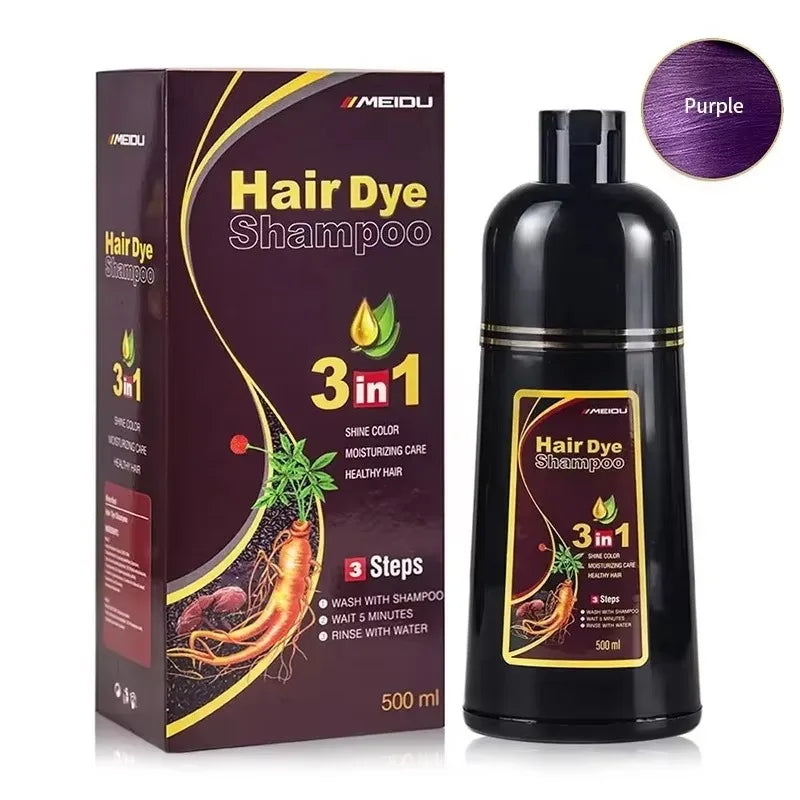 Meidu 3 In 1 Instant Coloring Shampoo Natural Black Color for Men Women Hair Dye Herbal Brown Purple Hair Dye Hair Dye Shampoo dylinoshop