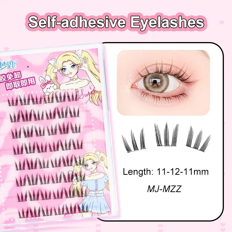 Self-Adhesive Cluster Lashes Soft Idol Style Reusable No-Glue Individual Clusters Natural Volume Korean Makeup False Eyelashes