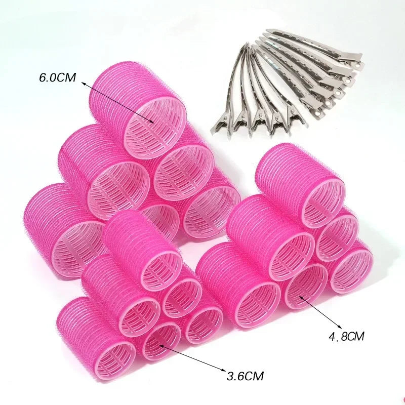28pcs/Set Hair Roller Sets 18pcs Plastic Self Grip Hair Curlers 3 Sizes Hair Rollers 10pcs Metal Clips DIY Hairdressing Tools dylinoshop
