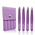 4pieces Stainless Steel Eyebrow Tweezers, Makeup Tools for Eyelash Extension, Eyebrow Shaping, Beard Hair Removal, Purple Set