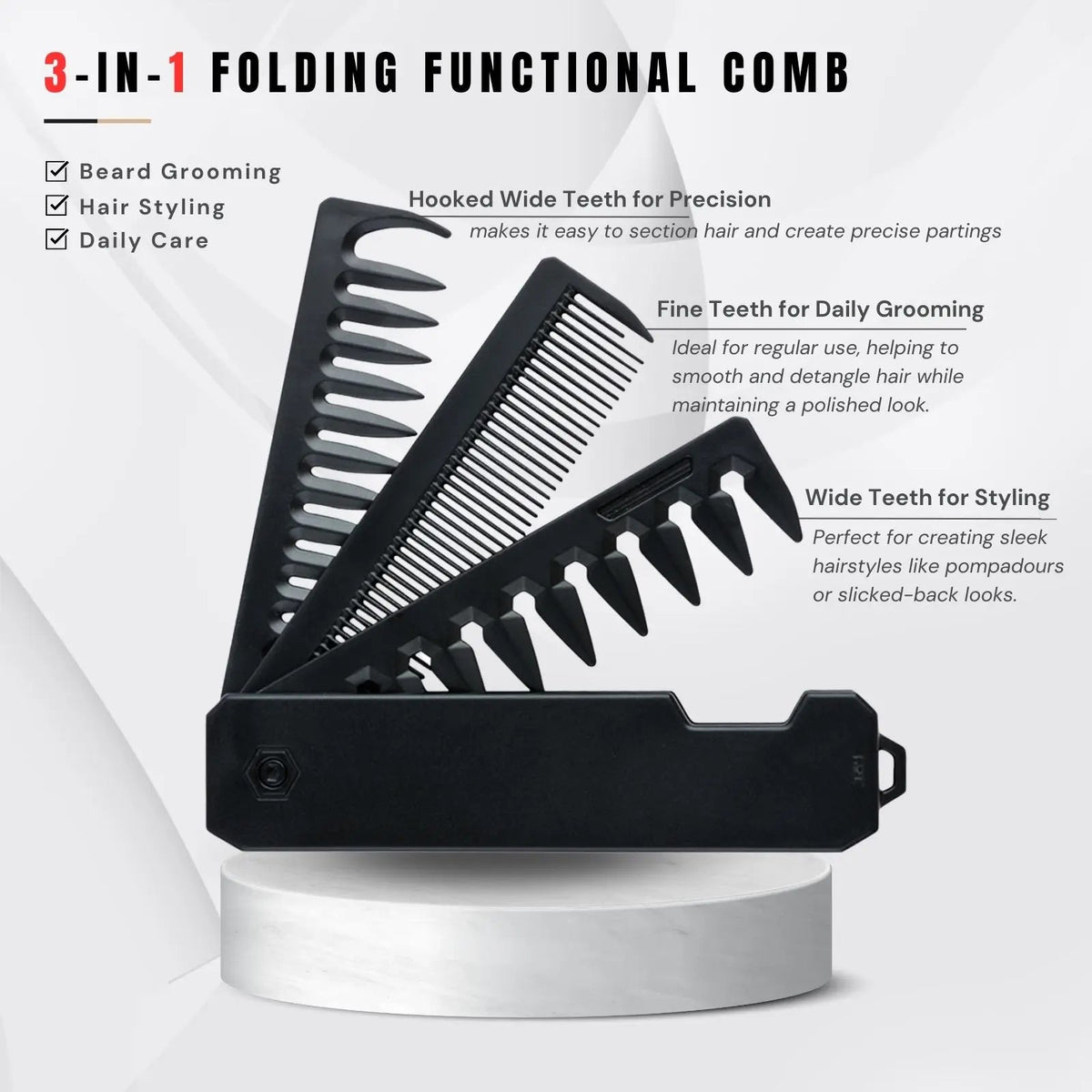 Mulitfunctional Folding Hair Comb Wide Tooth Oil Head Styling Beard Comb Hair Clipper Combs 1/2/3 In1 Portable Hairdressing Comb dylinoshop