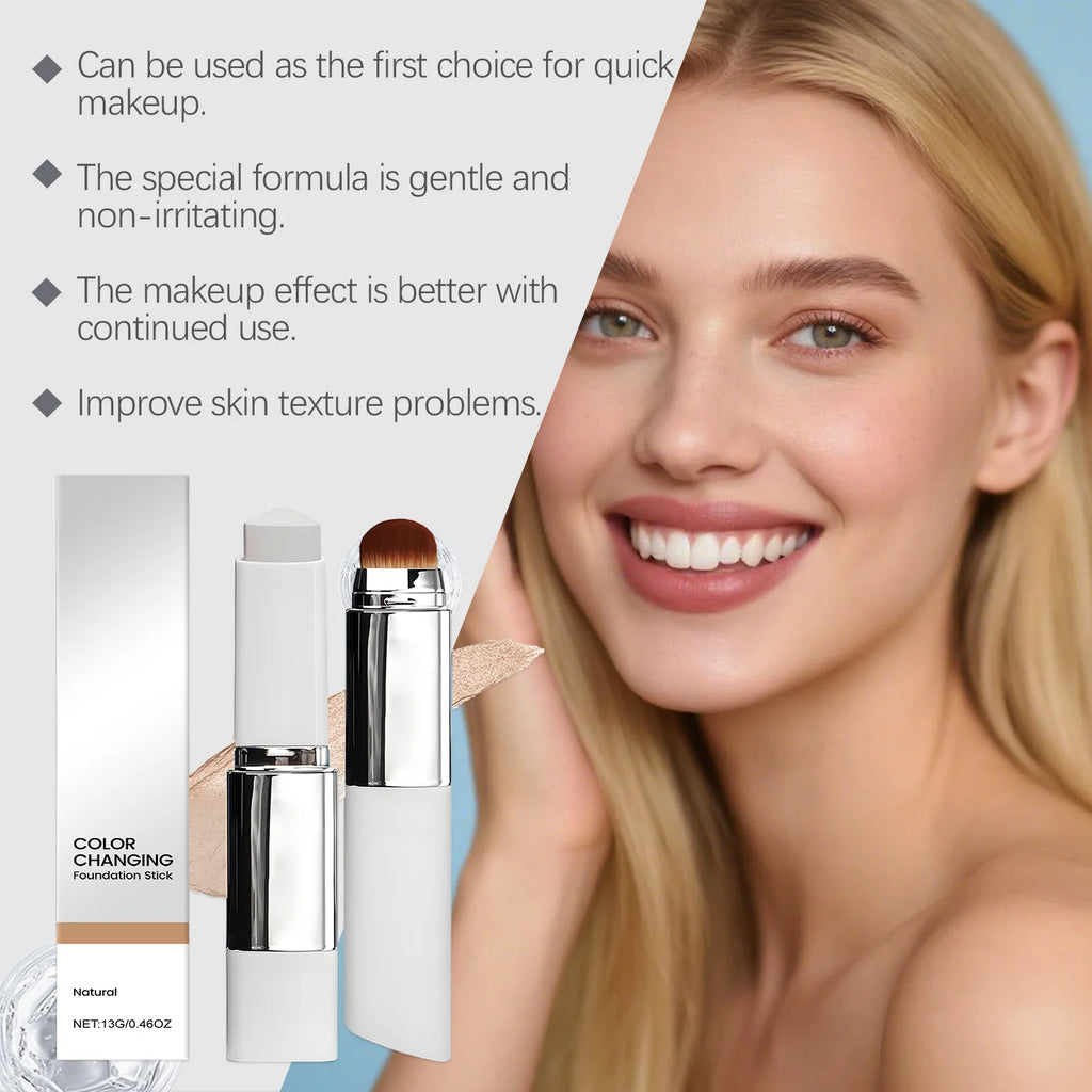 2-in-1 Color-Changing Foundation Stick Moisturizing Skin Brightening Lightweight Changing Color Foundation Full Coverage Makeup