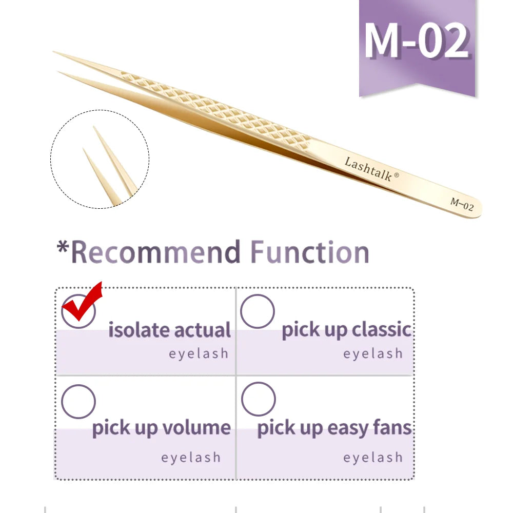 Fiber Tip Eyelash Extension Tweezers - Stainless Steel, Anti-Slip Diamond Grip, Pearl Gold dylinoshop