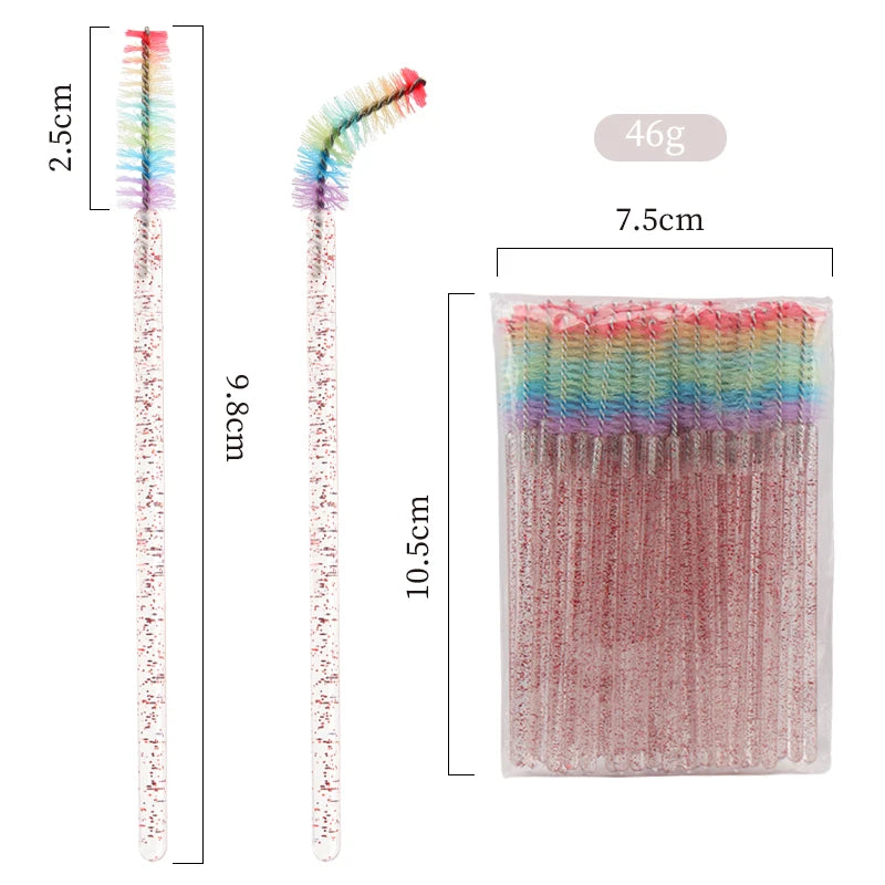 50pcs Disposable Crystal Eyelash Brush Eyebrow Lifting Comb Spoolie Brushes Mascara Wands Applicator Lash Extension Makeup Tool