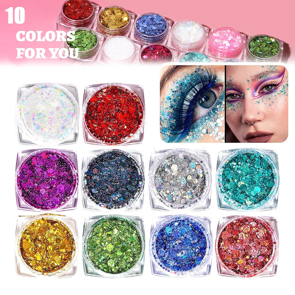 6 Color Face Glitter No Glue Needed Body Glitter Gel Set Cosmetic Hair Glitter Festival Makeup for Christmas Parties Halloween