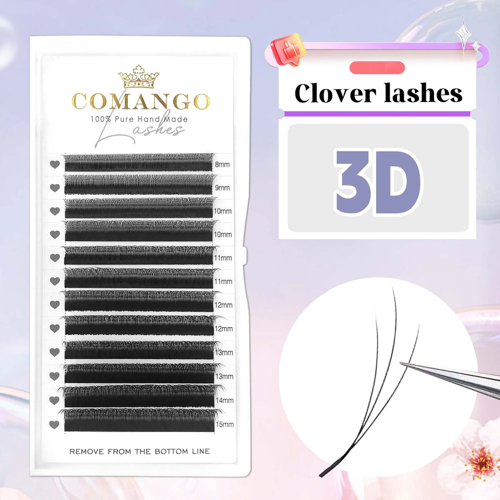 CoMango W Shape Eyelash Extensions Narrow 3D W Spark Clover Lashes Premade Volume Fan Faux Mink Eyelashes Makeup