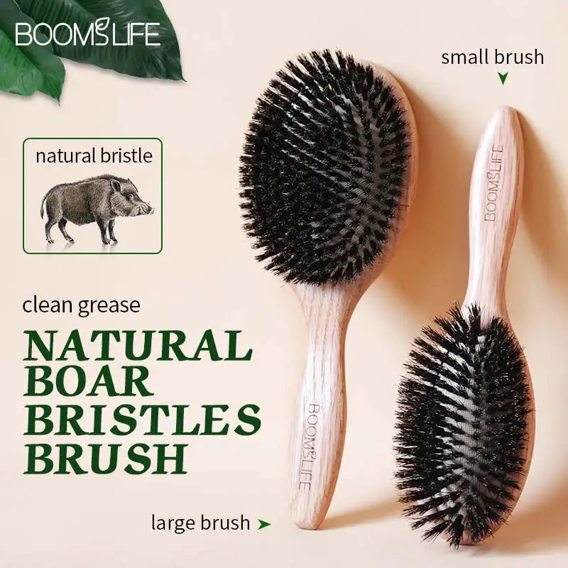 BOOMSLIFE Boar Bristle Hair Brush Women Combs for Hair Wood HairBrush Detangle Straightener Brush Hair Comb Barber Accessories dylinoshop