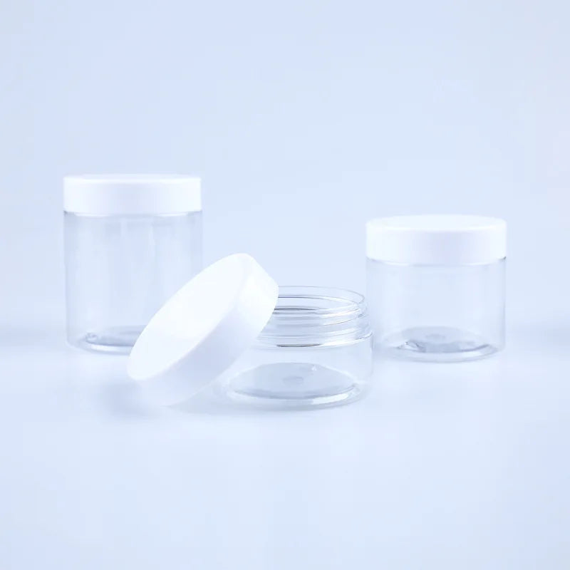 20pcs/lot CLear Empty Container Jars with white Screw Lids for Lip Balms, Makeup Samples 250ml 200ml 150ml 100ml 50ml