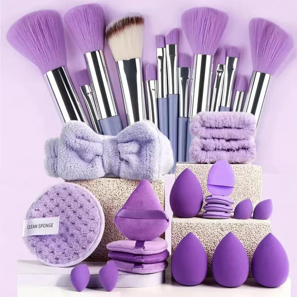 20/40Pcs Makeup Brushes and Sponges Set, Brown Makeup Puff, Beauty Egg, Headband, Wristband Remover Kit, Makeup Tool, Gift,