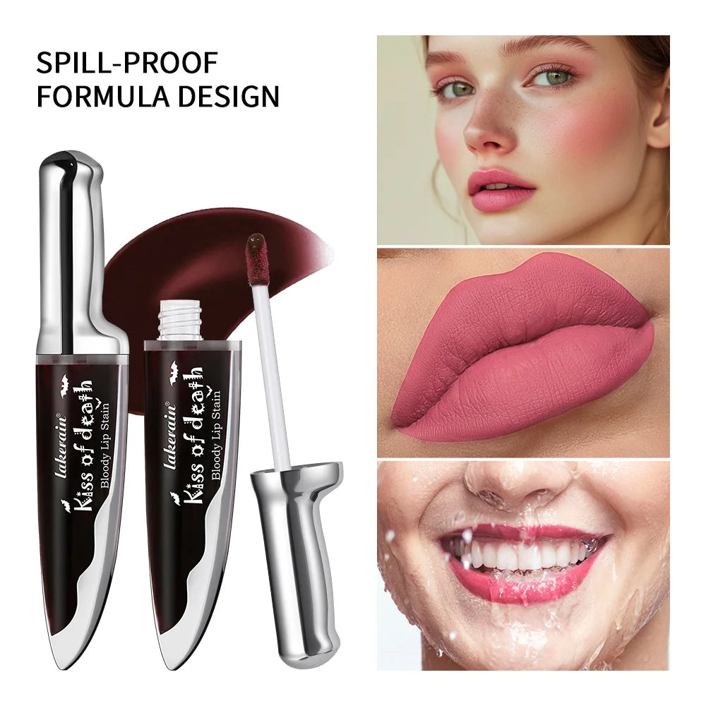 Lip Stain Kiss of Death Bloody Gothic Matte Long Lasting Waterproof Non Stick Color Darkens Over Time Vampire Makeup