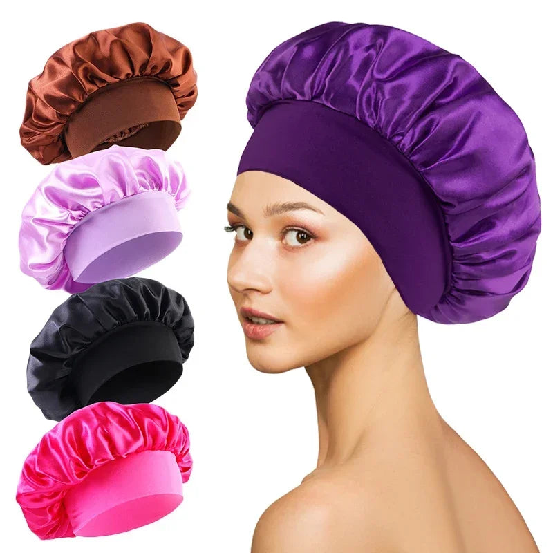 1pcs Soft Silk Satin Lined Bonnet Large Satin Hair Bonnet Household Sleep Shower Cap Hair Wrap Cover for Long Hair Salon Tool dylinoshop