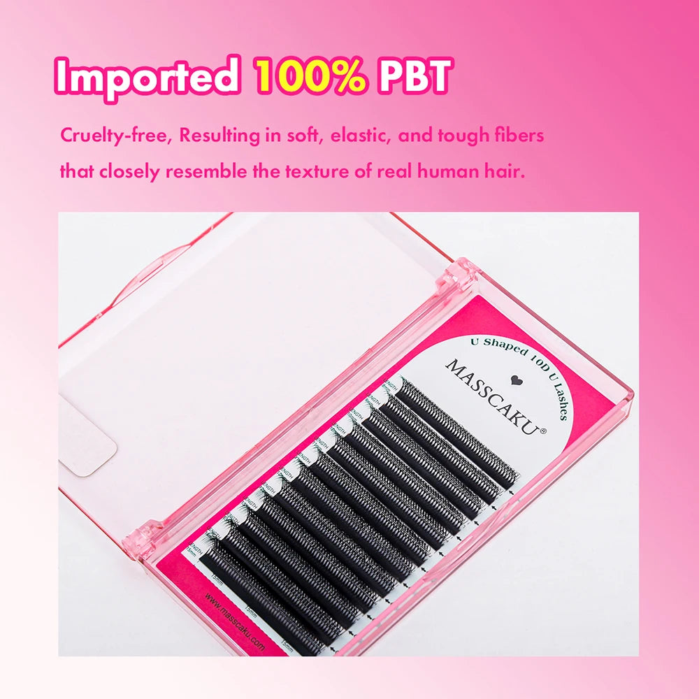 MASSCAKU 8D-10D U-Shaped Eyelashes C D Curl 8-15MM MIX Matte Black Premium Soft Silk Parallel Eyelashes For Makeup Tools