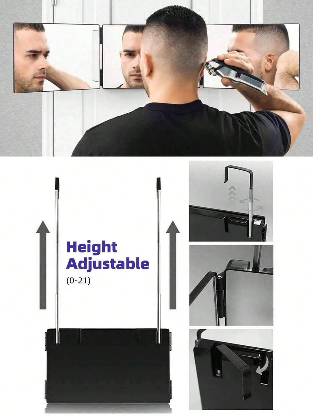 Three-sided mirror 360-degree three-fold hair styling mirror with lighting - a personal use beauty mirror suitable for hair styling