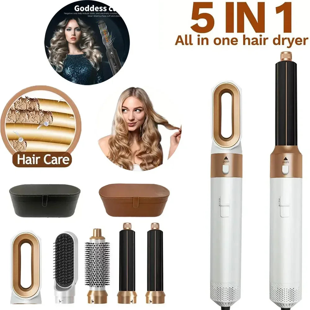 5-in-1 Hot Air Styling Brush – Dryer, Curler, Straightener & Comb