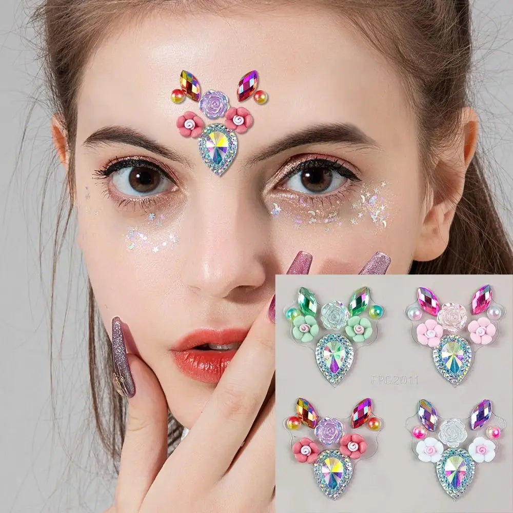 3D Forehead Tattoo Stickers Colorful DIY Children Gem Stickers Face Jewels Glitter Face Body Rhinestone Stickers Makeup Tools