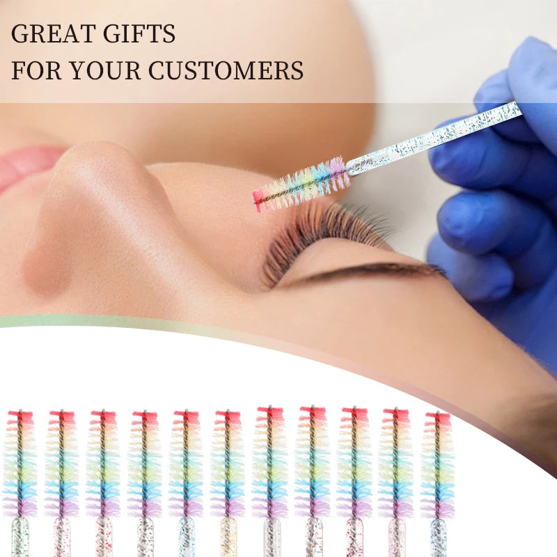 50pcs Disposable Crystal Eyelash Brush Eyebrow Lifting Comb Spoolie Brushes Mascara Wands Applicator Lash Extension Makeup Tool