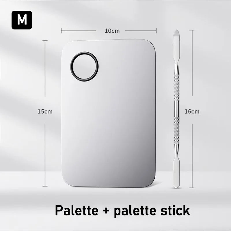 2pcs Makeup Palette Stainless Foundation Tray Mixing Makeup Palette Cosmetic Beauty Spatula Makeup Artist Equipment CZYJ02