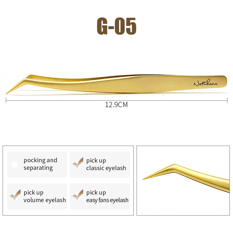 Professional Wholesale Gold Eyelash Tweezers Volume False Lash Tweezer Stainless Steel Tweezers Makeup Tools