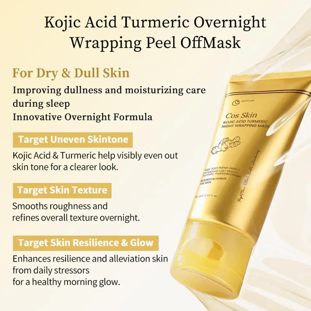 Kojic Acid Turmeric Overnight Wrapping Peel Off Mask Kit Nourish Hydrolyzed Collagen Glowing Skin Refresh Skin Firming Skincare 