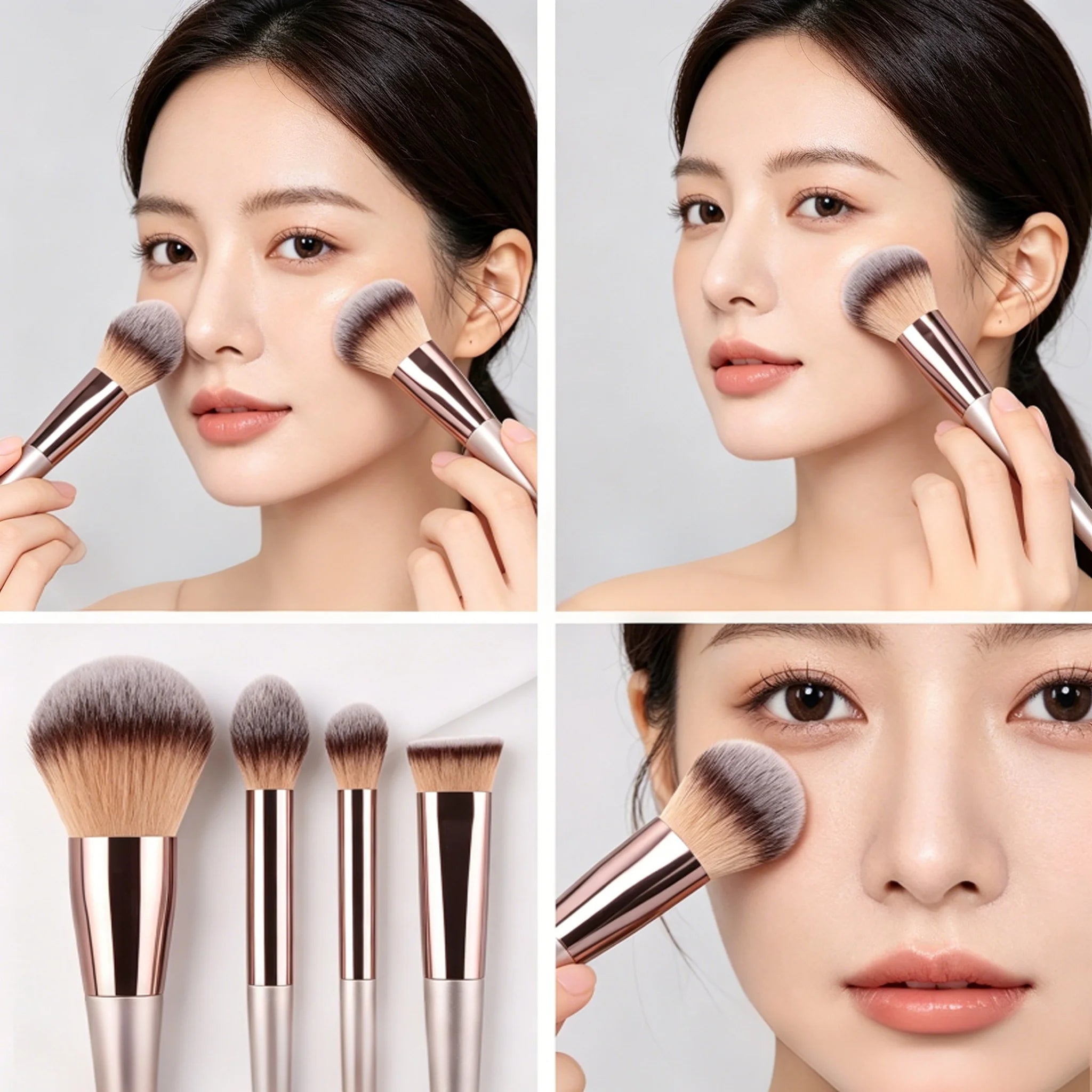 Makeup Brush Set 10PCS Champagne Gold Brushes Vegan Cruelty-Free Bristles All-in-One Full Face & Eye Makeup Kit