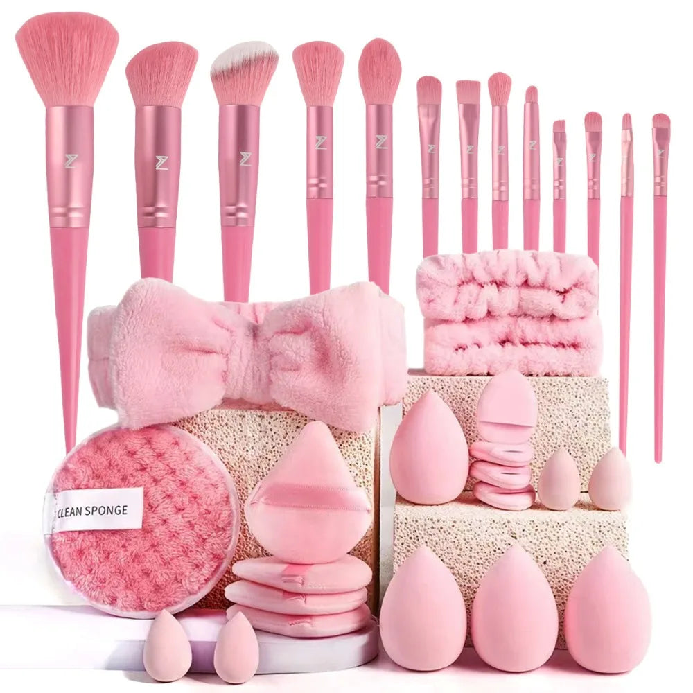 Makeup Brush Set with Headband & Wristband – Soft Synthetic Bristles dylinoshop