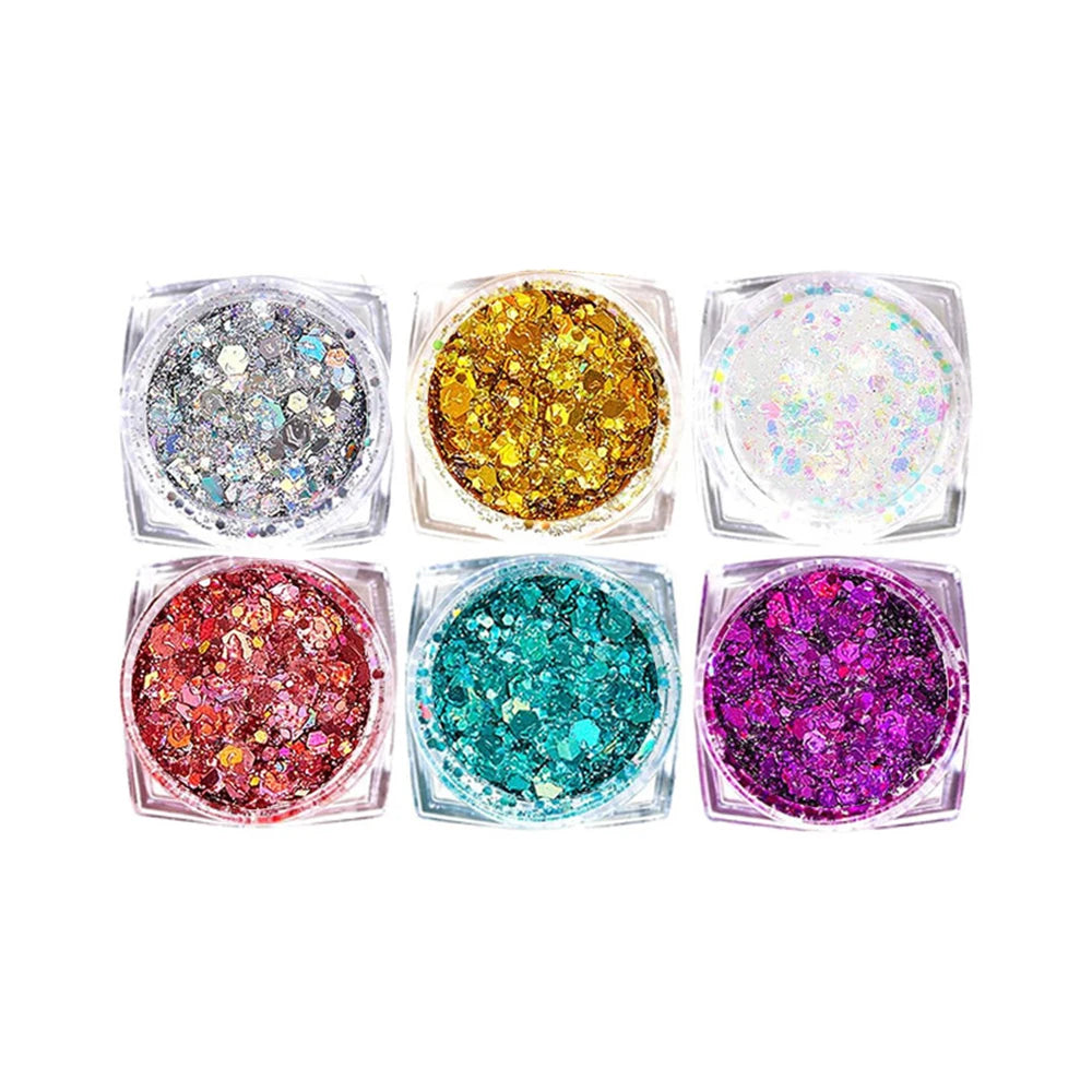 6 Color Face Glitter No Glue Needed Body Glitter Gel Set Cosmetic Hair Glitter Festival Makeup for Christmas Parties Halloween
