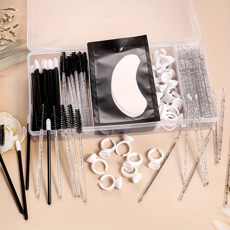 130 pcs set  Glue Tweezer  Organizer makeup With Cover Rectangle Vertical 5 Grid Eyelash Extension Tool Storage BoxHolder Makeup