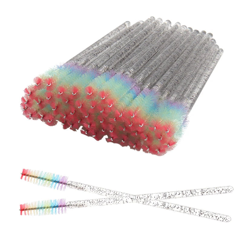 Disposable Eyelash & Eyebrow Spoolie Brushes – 50-Piece Crystal Comb Set dylinoshop
