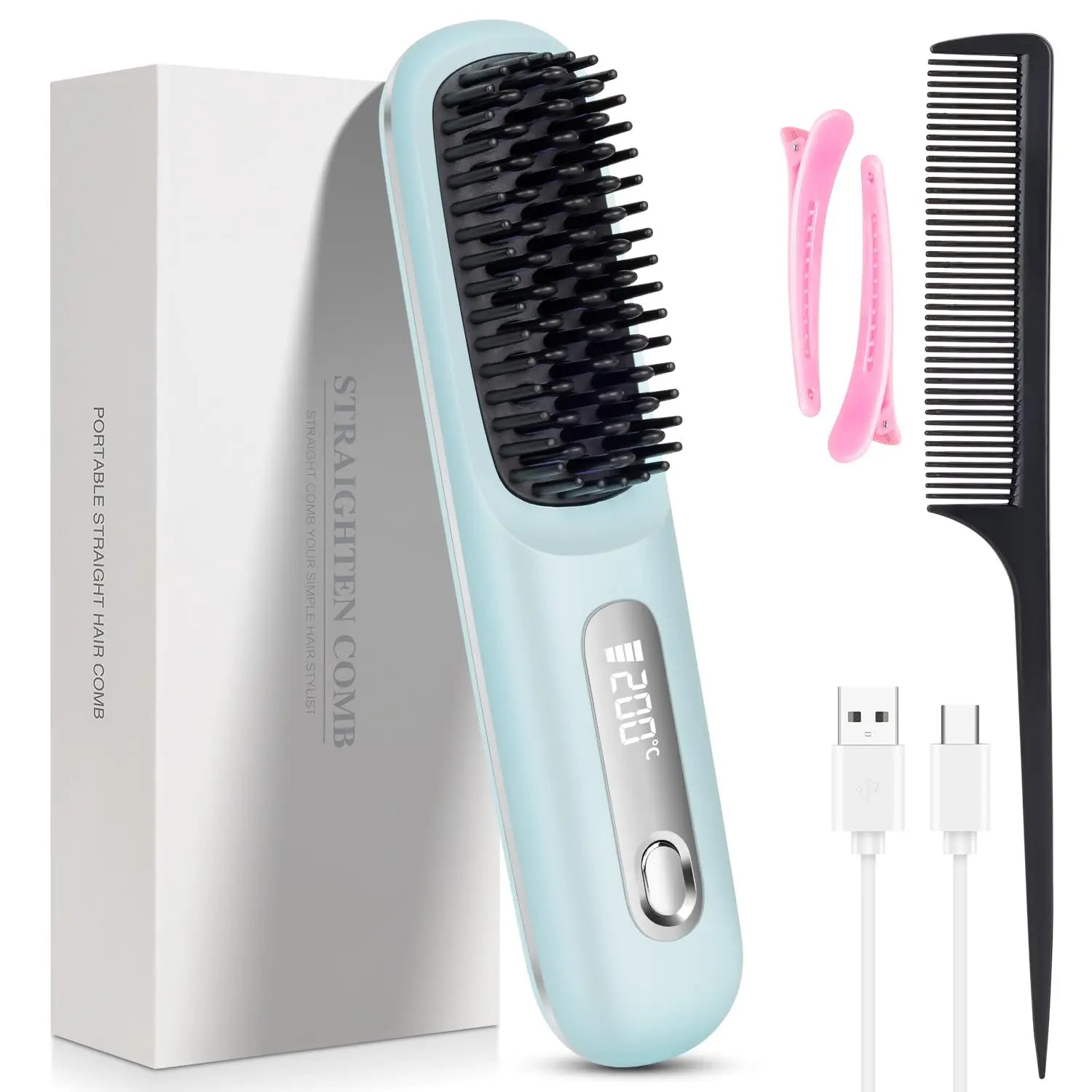 USB Rechargeable Cordless Hair Straightening Brush – Titanium Coated